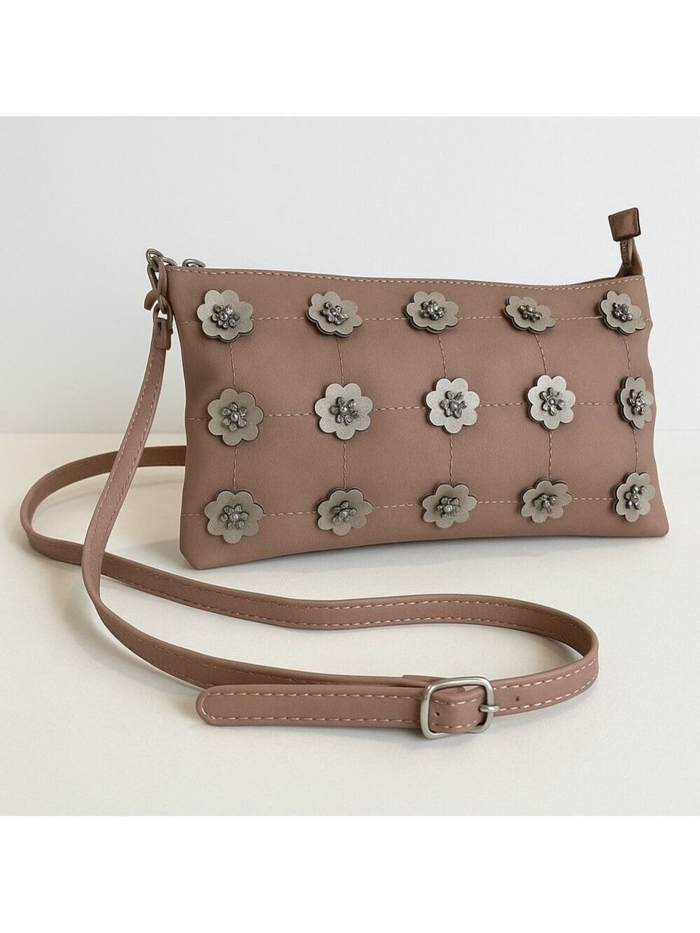 Marina Galanti Pink Nude Taupe Vegan Leather Floral Convertible Crossbody Purse